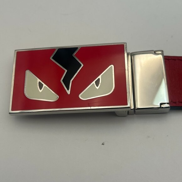 Fendi Monster Eyes Red & Black Leather Bel - Picture 2 of 6